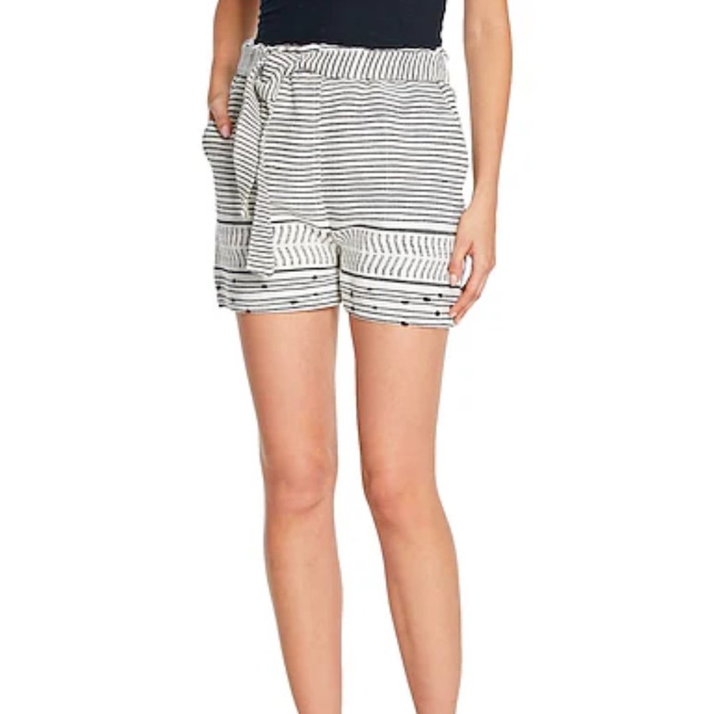 NWT Lemlem Maya Tie Belt Shorts, Black and White‎ woven pattern, Small